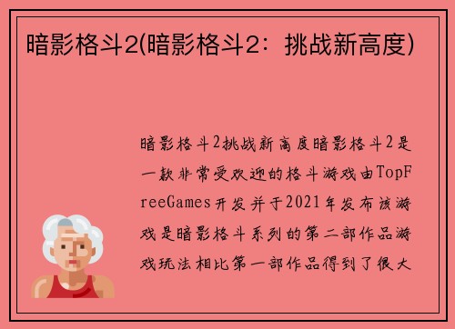 暗影格斗2(暗影格斗2：挑战新高度)